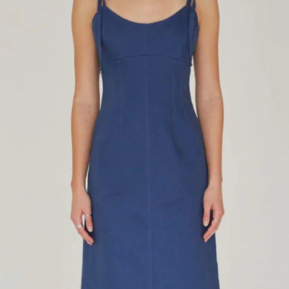 545 Denim dress with ties at shoulder